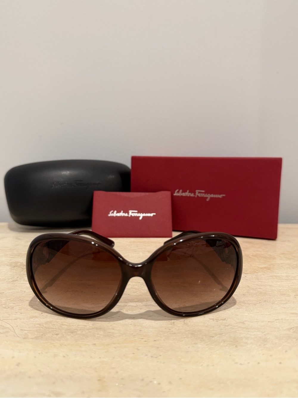 Salvatore Ferragamo SF601S Oversized Butterfly Sunglasses – Pearl Dark Brown